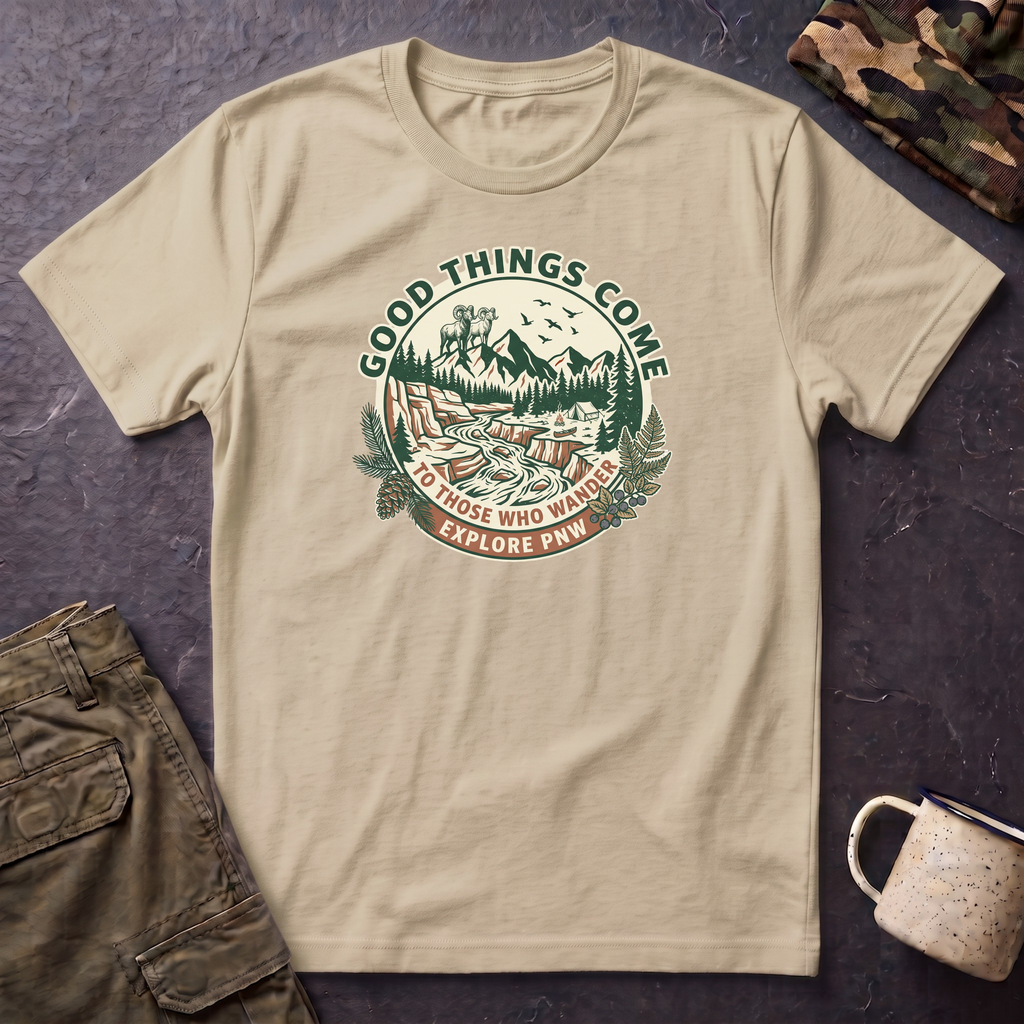 Adventure T-Shirt — "Good Things Come to Those Who Explore" Outdoor Graphic Tee
