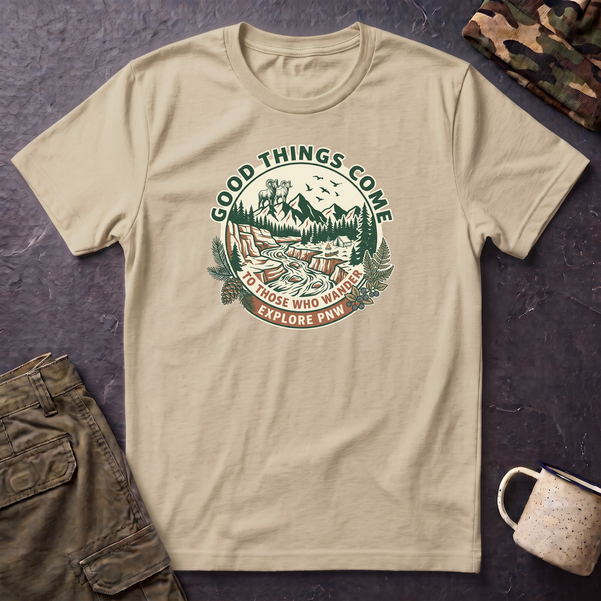 Adventure T-Shirt — "Good Things Come to Those Who Explore" Outdoor Graphic Tee