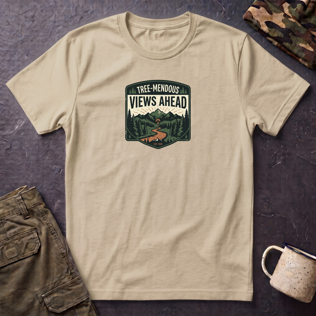 Hiking Tee — "Tree-mendous Views Ahead" Graphic T-Shirt