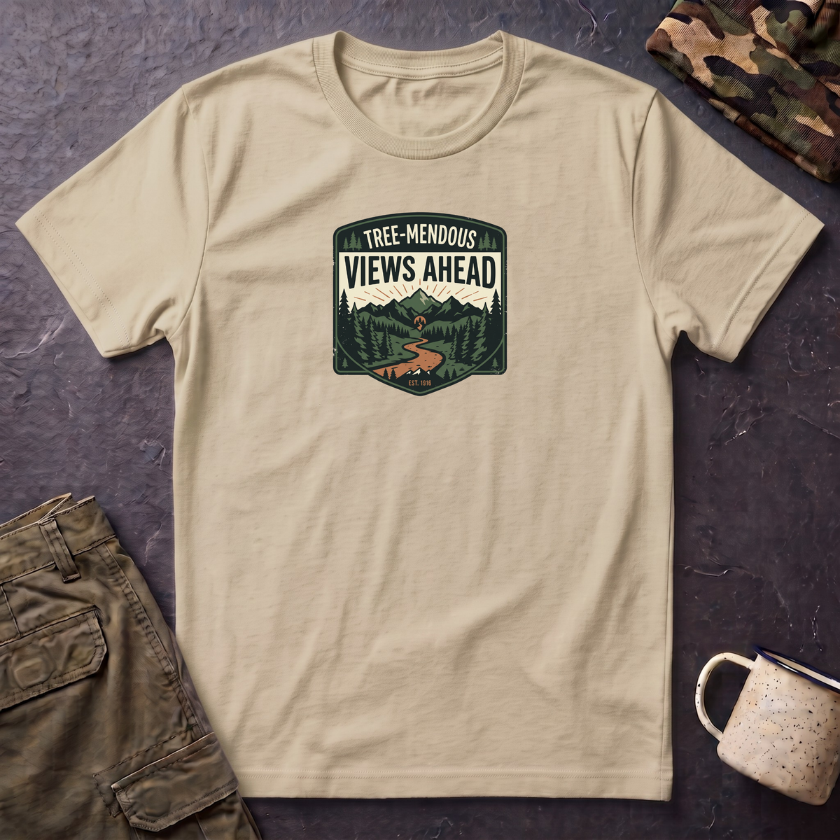 Hiking Tee — "Tree-mendous Views Ahead" Graphic T-Shirt