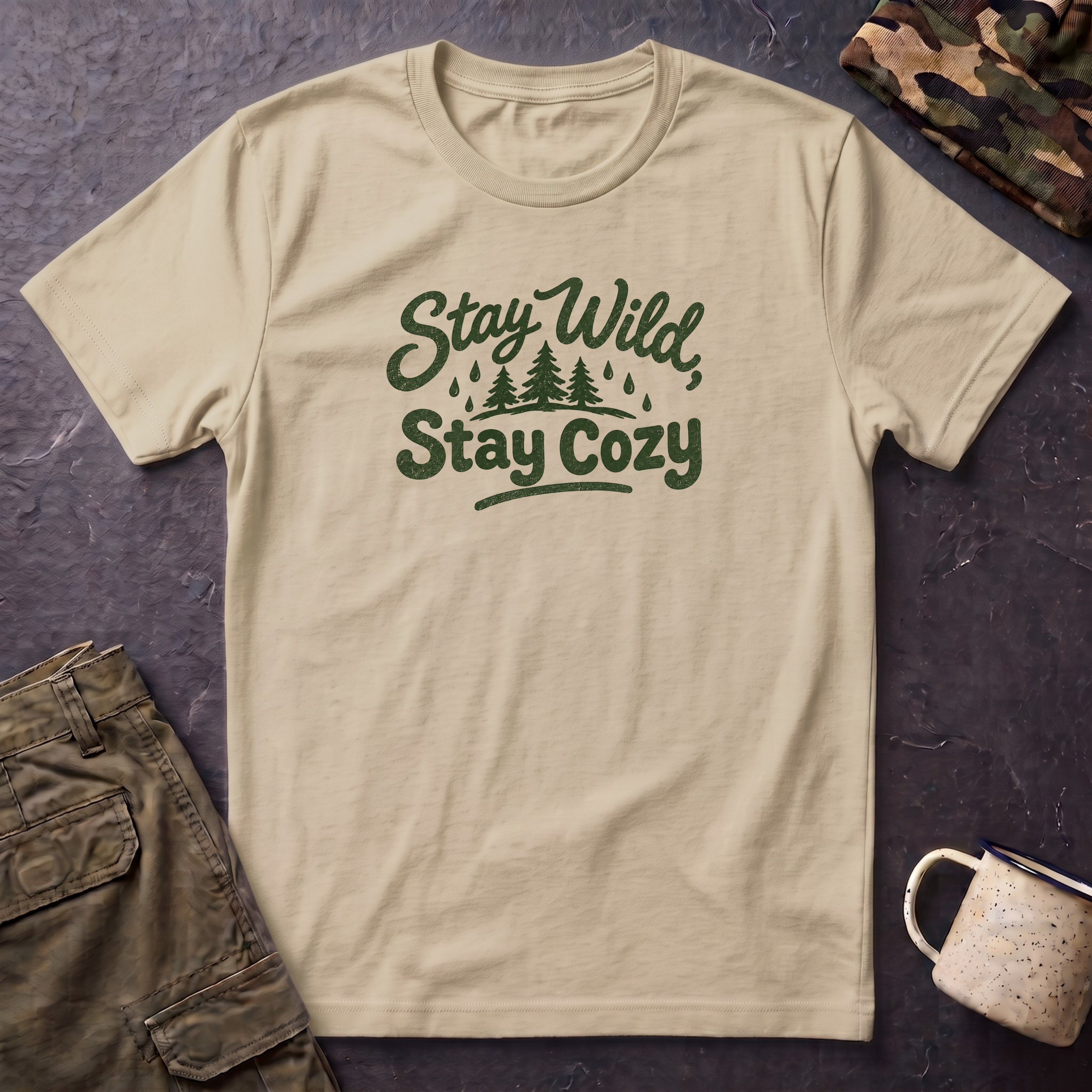 Stay Wild Stay Cozy T-Shirt — Outdoor Cabin Graphic Tee