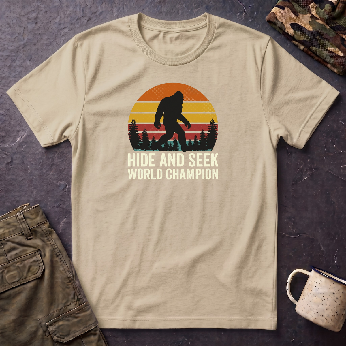 Bigfoot Silhouette Sunset T-Shirt | Retro Sasquatch Design