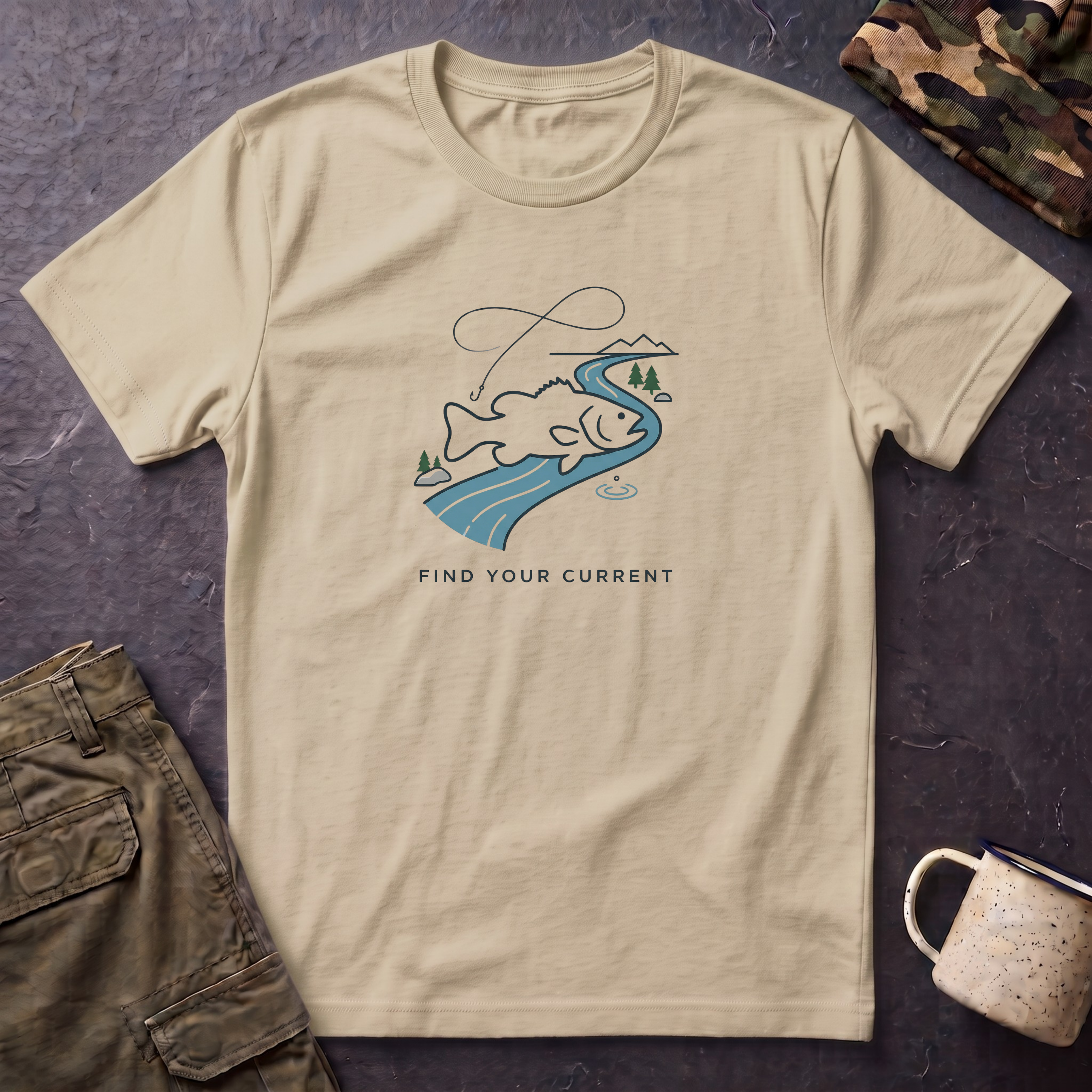 Find Your Current Wave T-Shirt | Surf River Whale Illustration