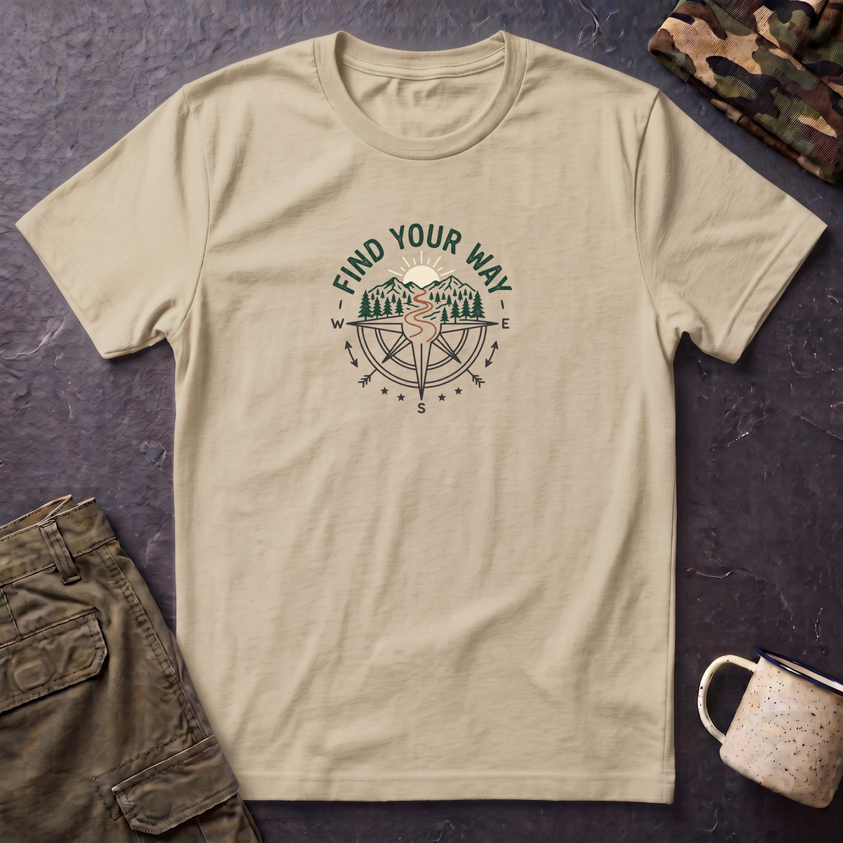 Find Your Way T-Shirt — Compass Mountain Adventure Graphic Tee