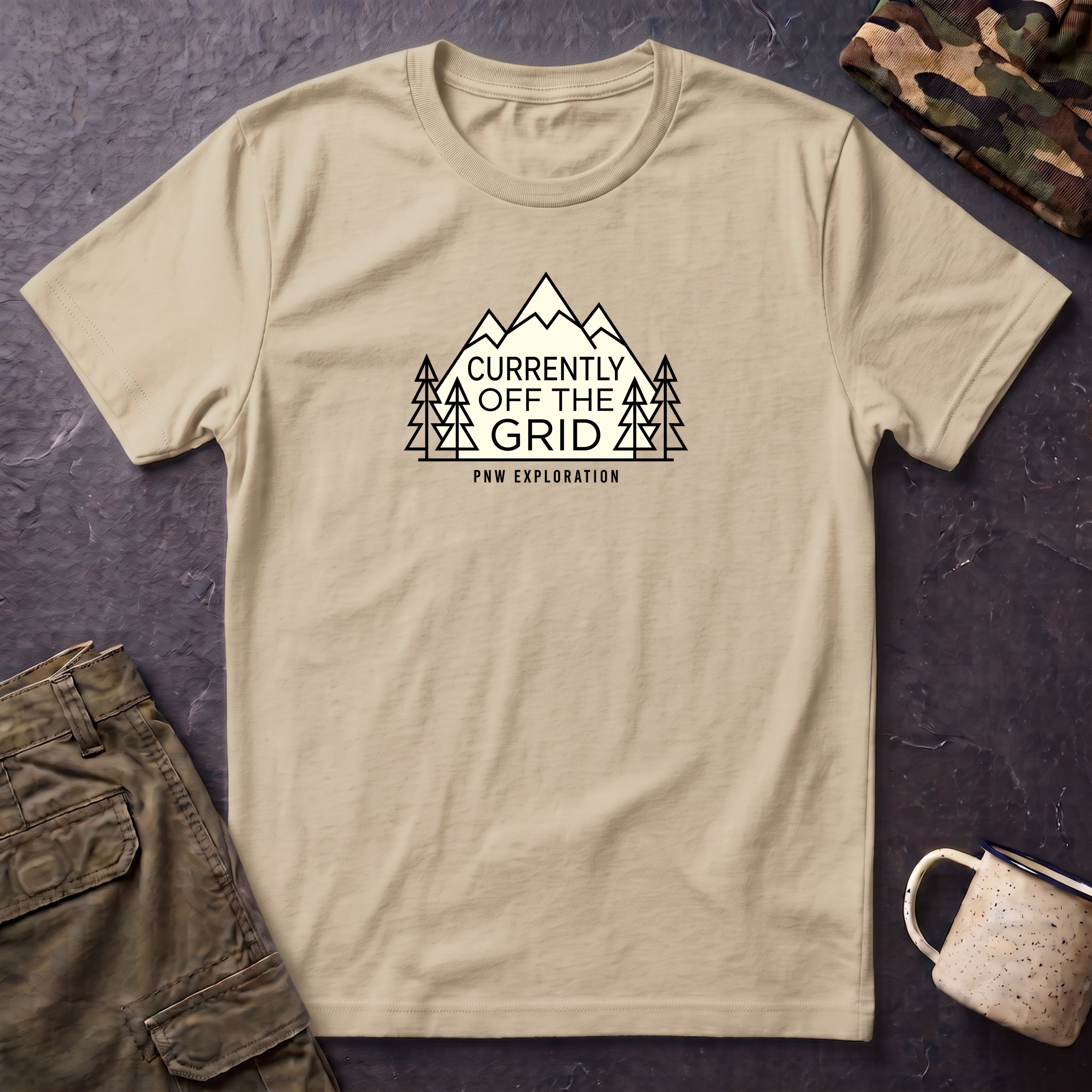 Currently Off The Grid T-Shirt — Mountain Camping Adventure Tee