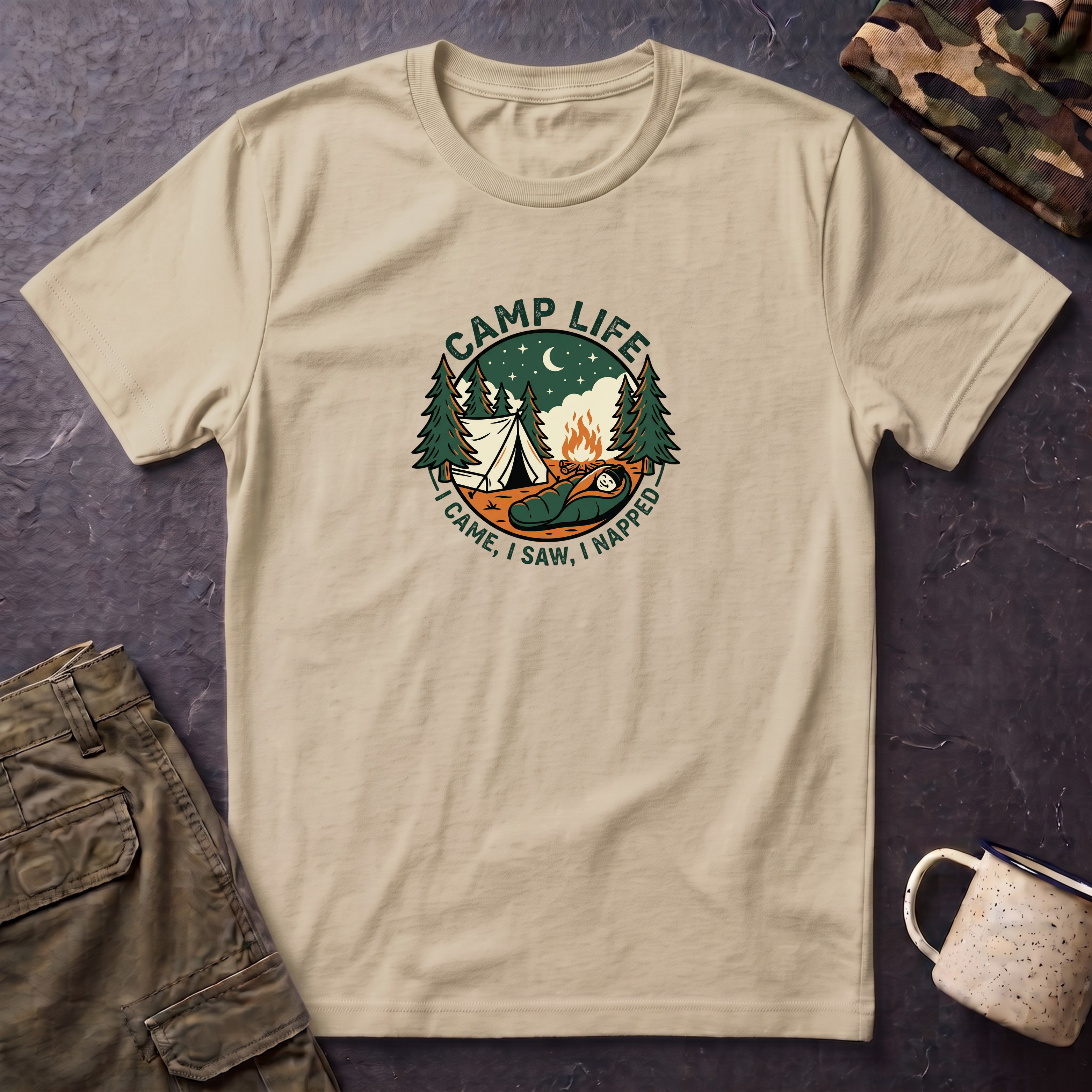 Camp Life tent campfire graphic T-Shirt | camping outdoors nature