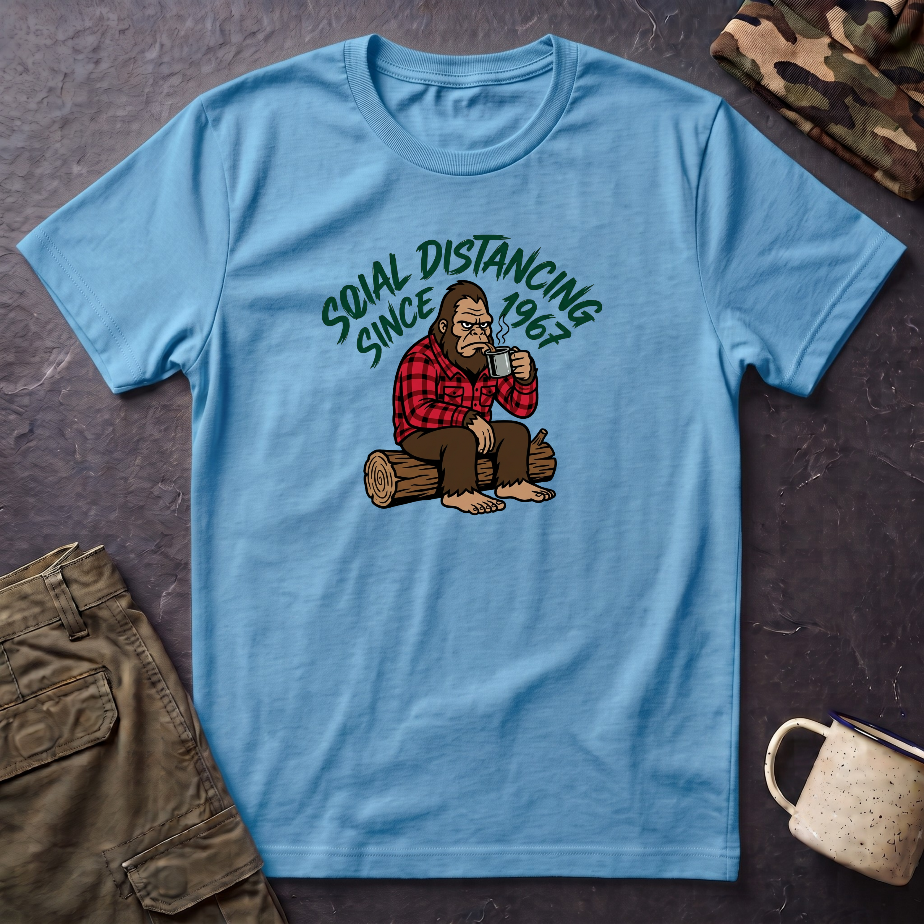 Bigfoot Social Distancing Since 1967 T-Shirt | Sasquatch Lumberjack Tee
