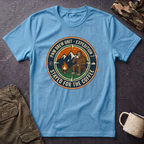 Stayed for the Coffee mountain camping badge T-Shirt | coffee hiking logo