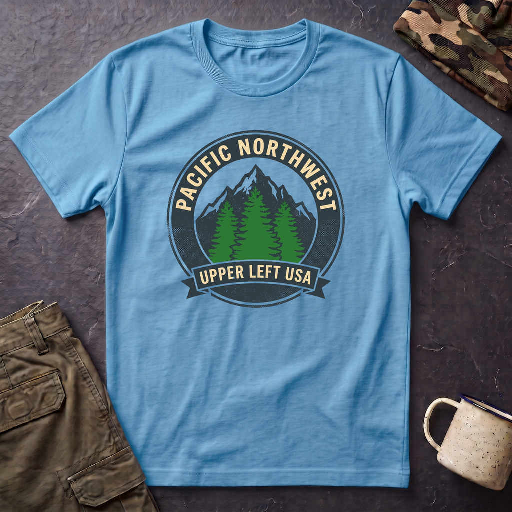 Pacific Northwest Mountain Pines T-Shirt | Upper Left USA graphic