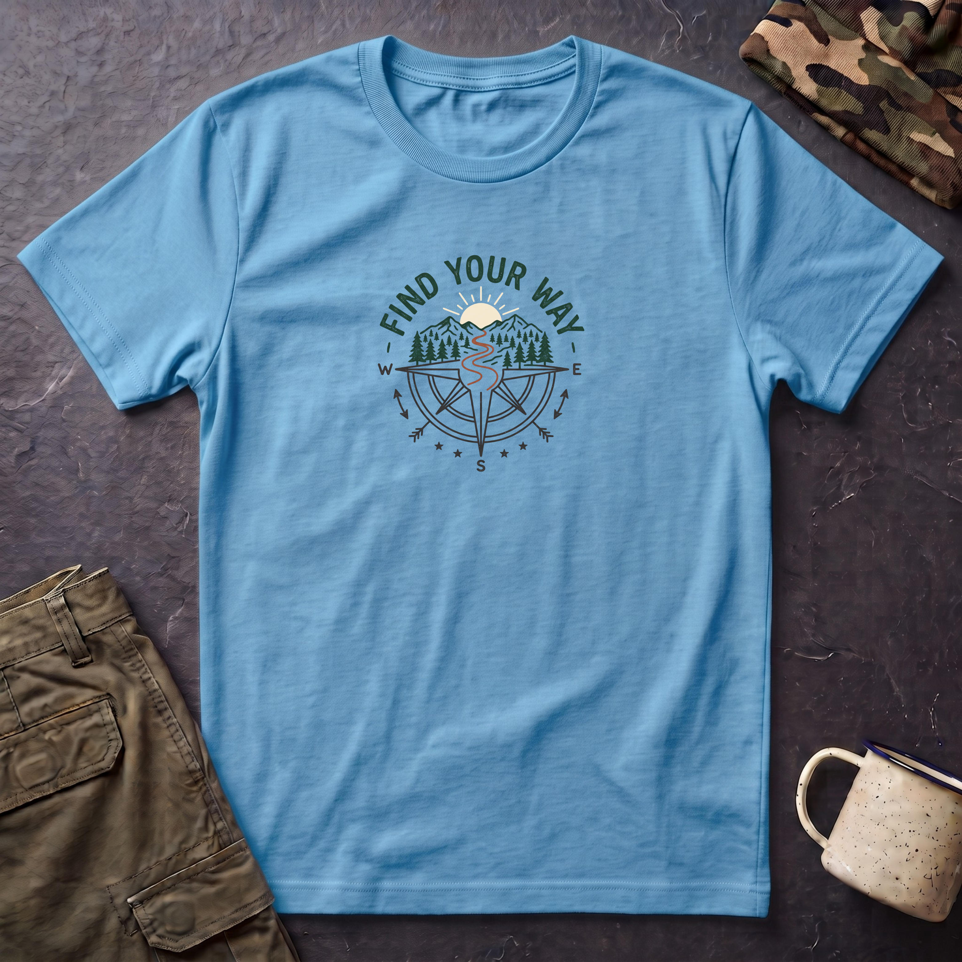 Find Your Way T-Shirt — Compass Mountain Adventure Graphic Tee