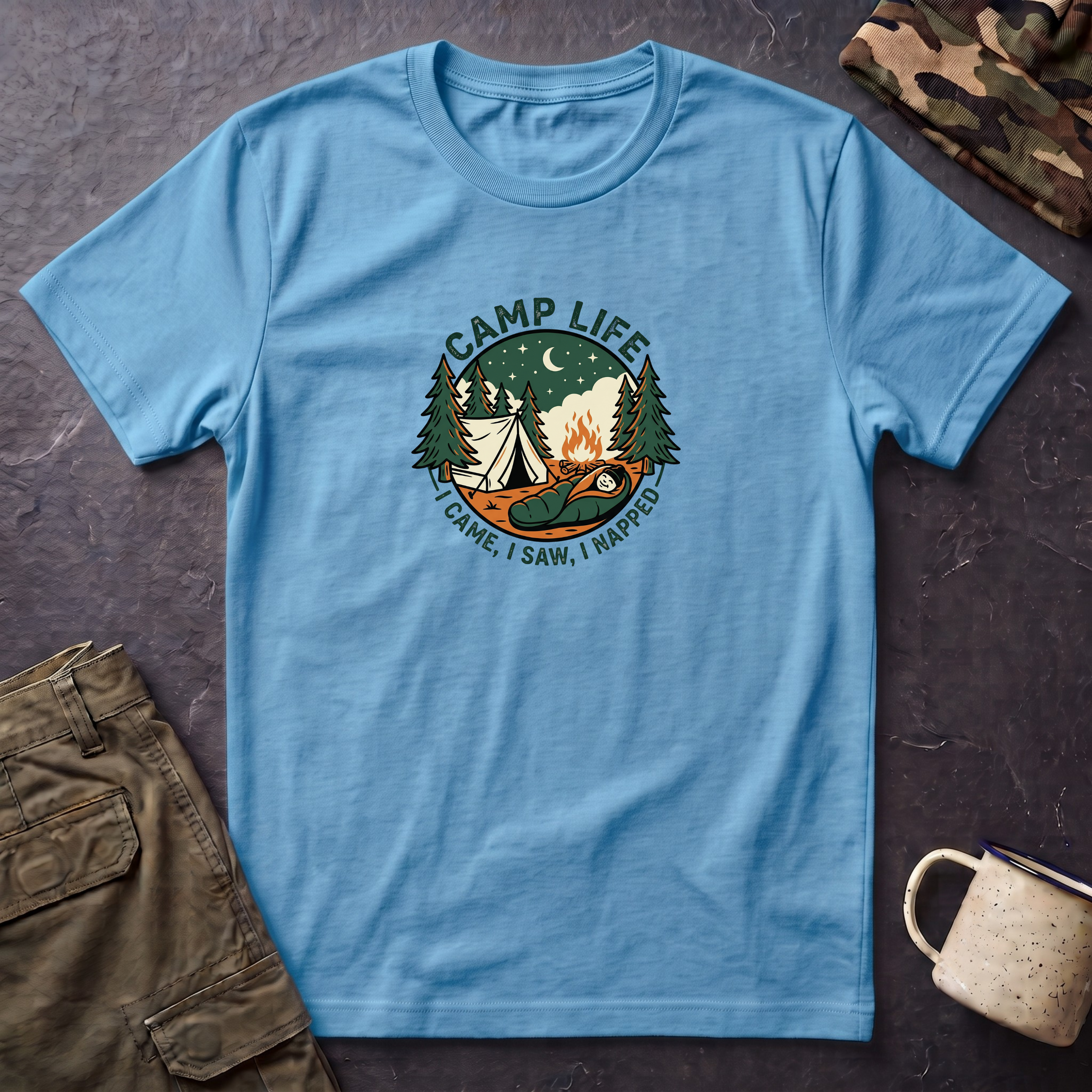 Camp Life tent campfire graphic T-Shirt | camping outdoors nature