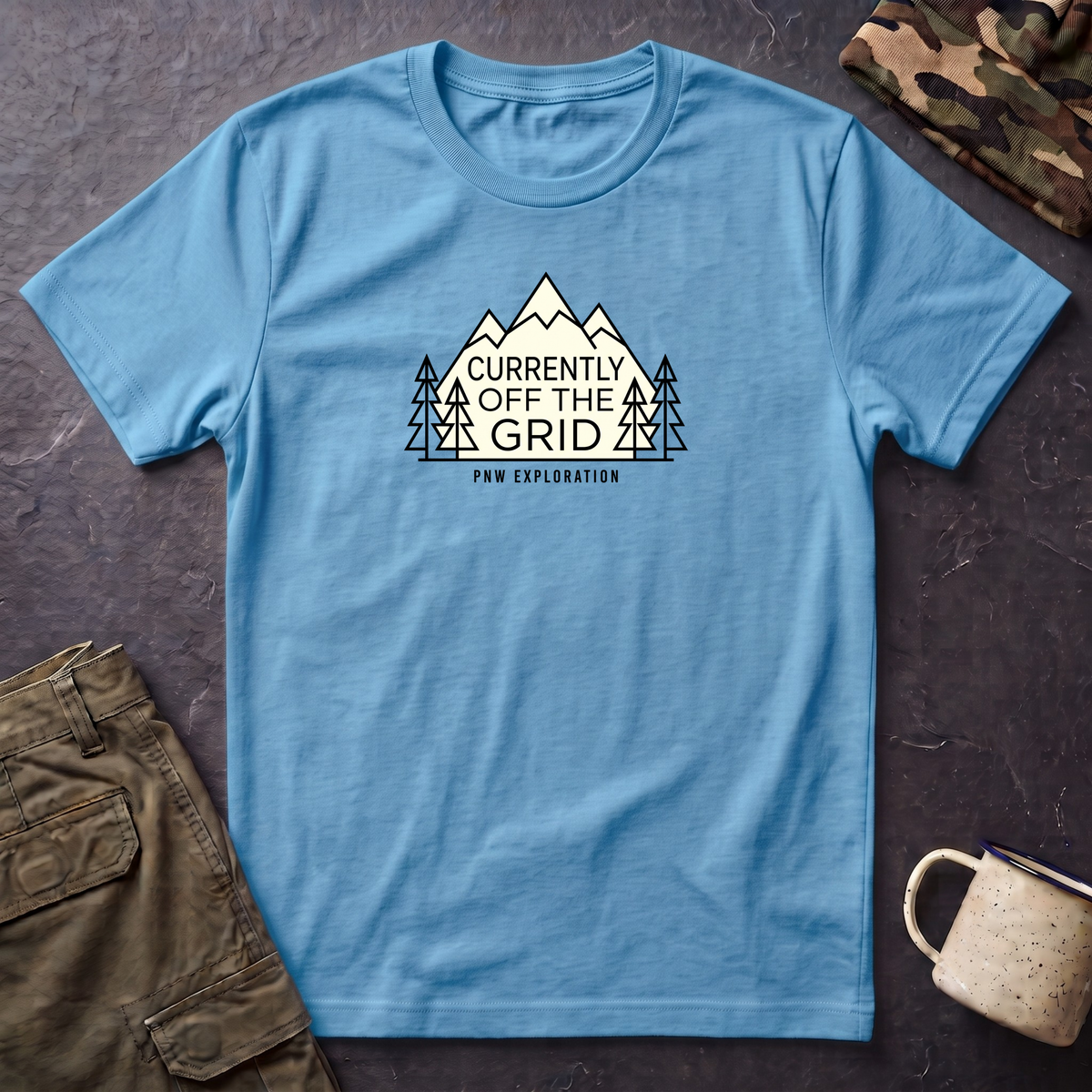 Currently Off The Grid T-Shirt — Mountain Camping Adventure Tee