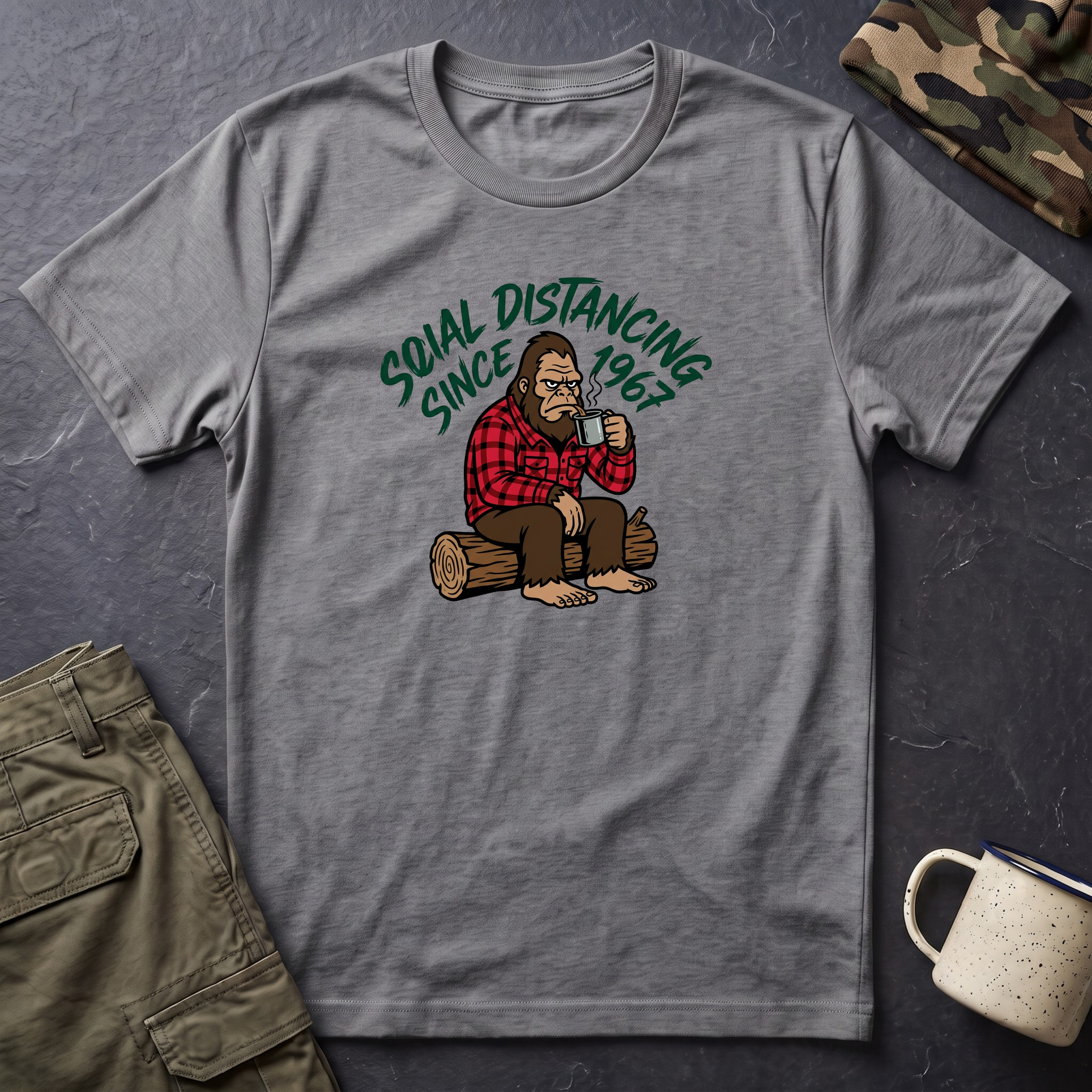 Bigfoot Social Distancing Since 1967 T-Shirt | Sasquatch Lumberjack Tee