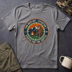 Stayed for the Coffee mountain camping badge T-Shirt | coffee hiking logo