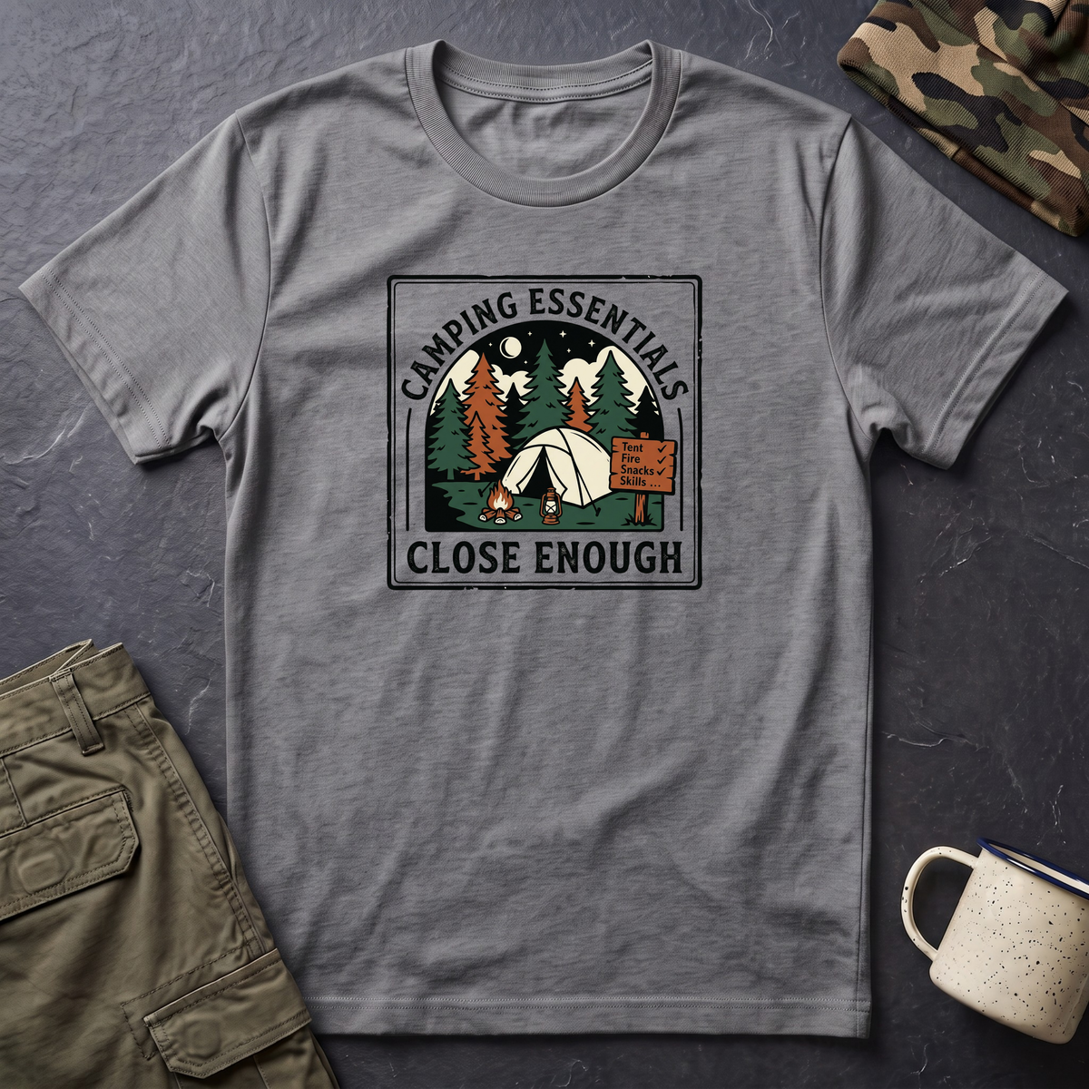 Camping Essentials Close Enough T-Shirt | Tent Forest Camping Shirt