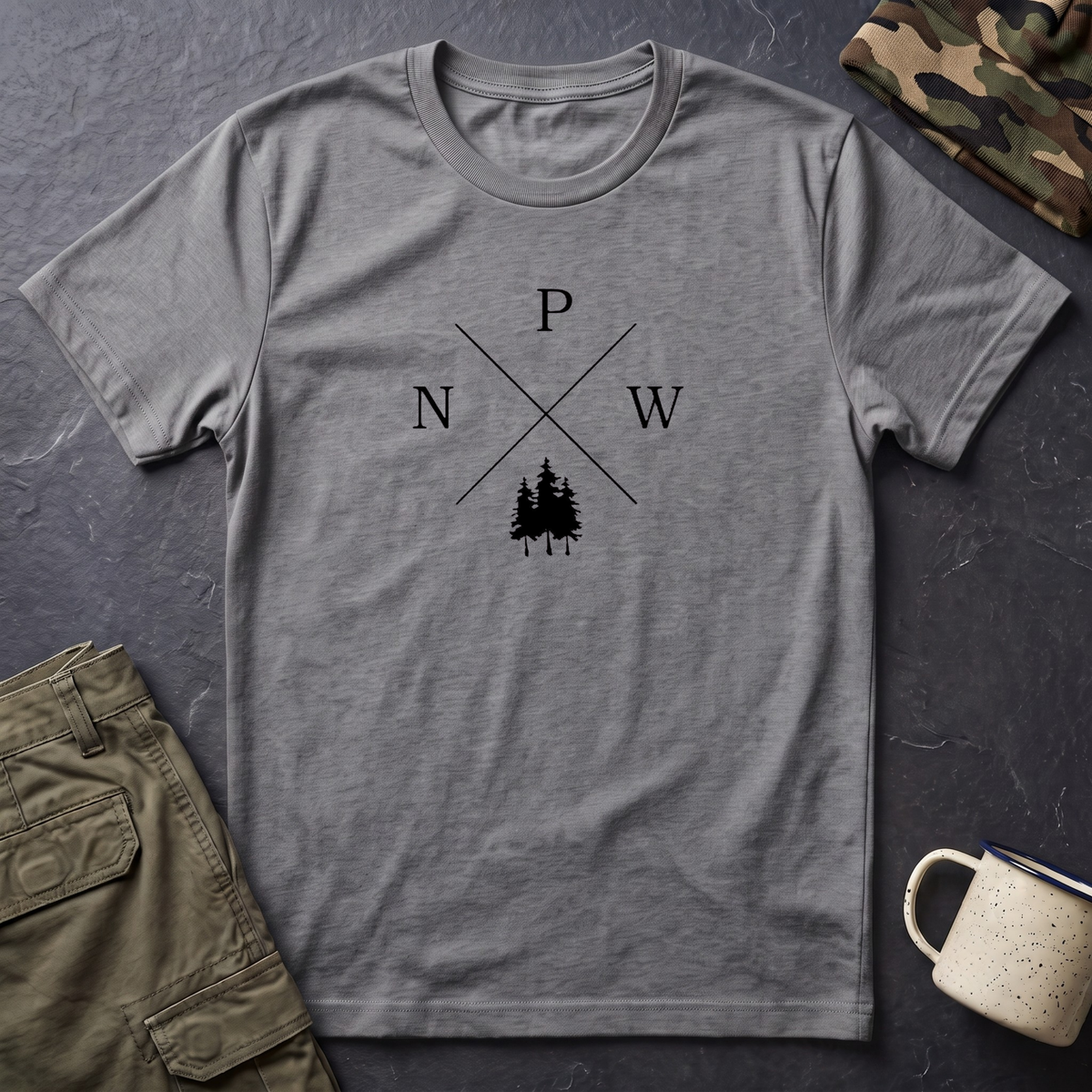 Compass Pines t-shirt | North South East West forest logo