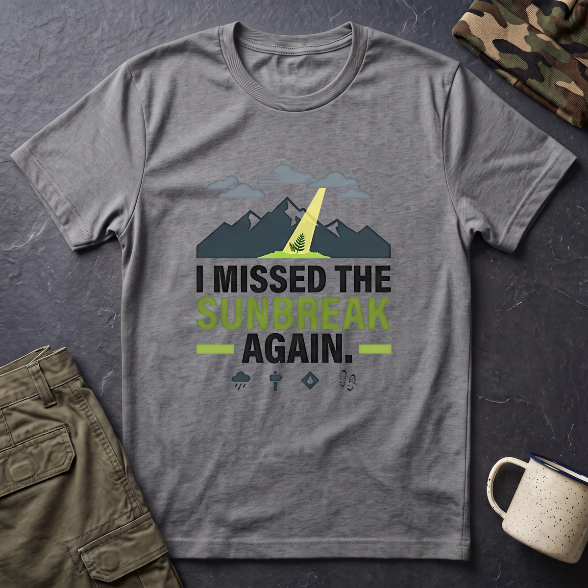 I Missed the Sunbreak Again T-Shirt | Mountain Lightning Graphic Tee