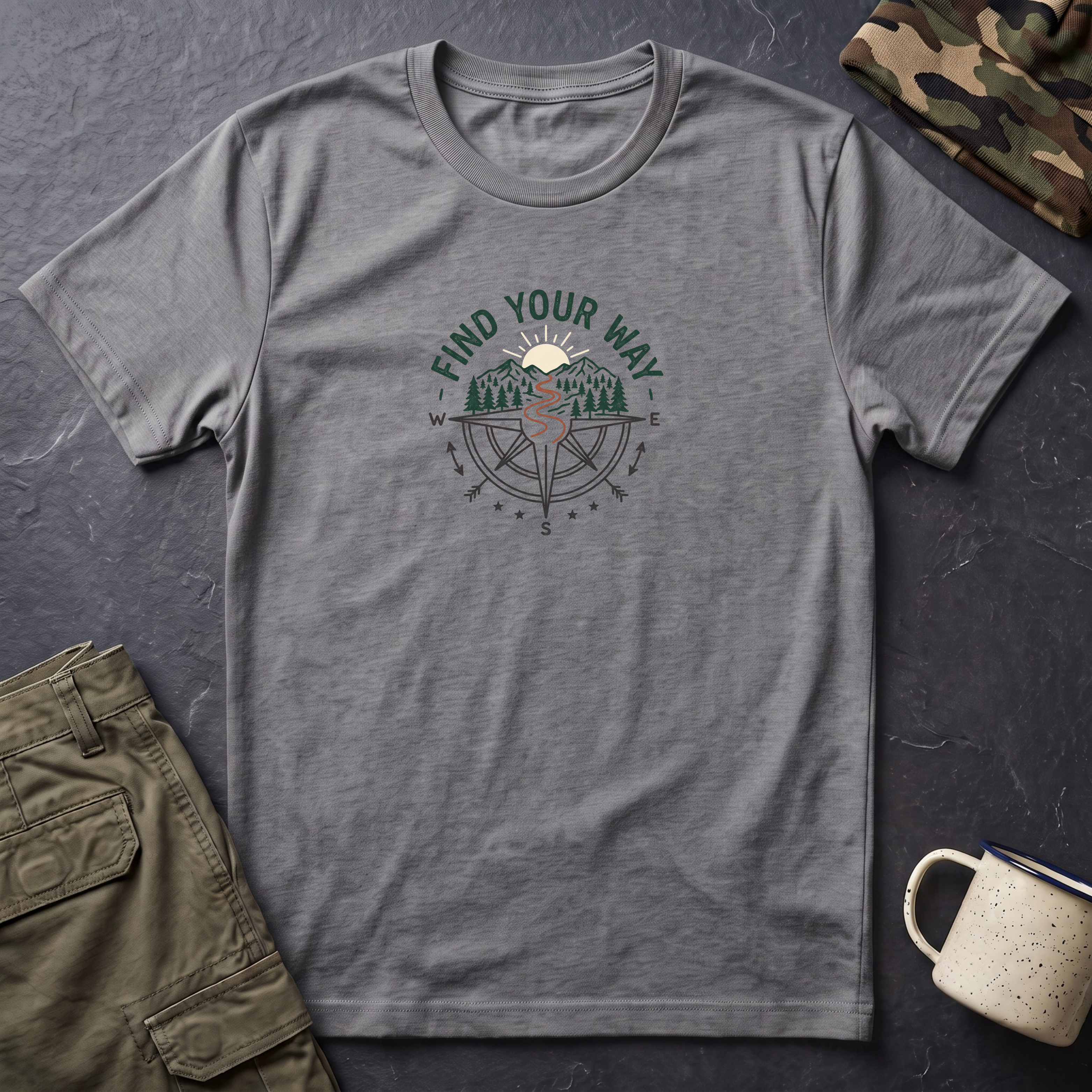 Find Your Way T-Shirt — Compass Mountain Adventure Graphic Tee