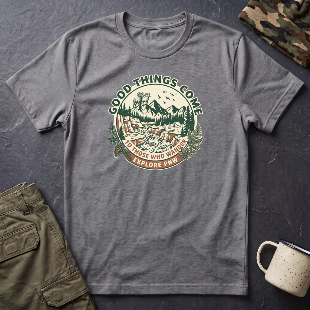 Adventure T-Shirt — "Good Things Come to Those Who Explore" Outdoor Graphic Tee