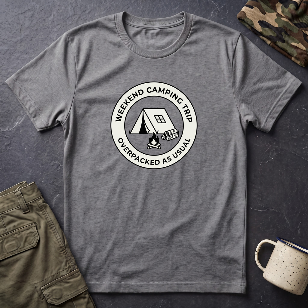 Weekend Camping Trip Overpacked As Usual T-Shirt | Camping Badge Tee