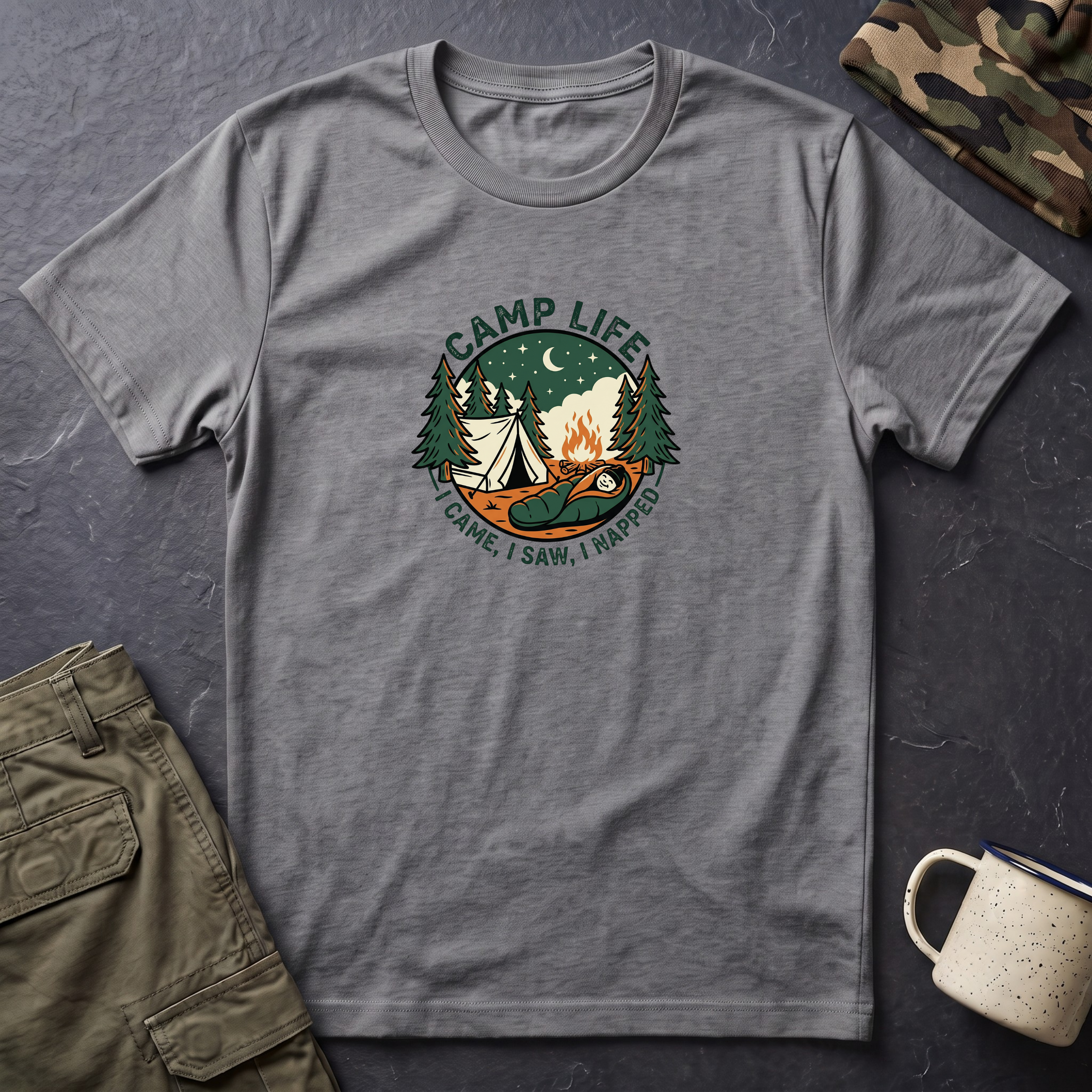Camp Life tent campfire graphic T-Shirt | camping outdoors nature