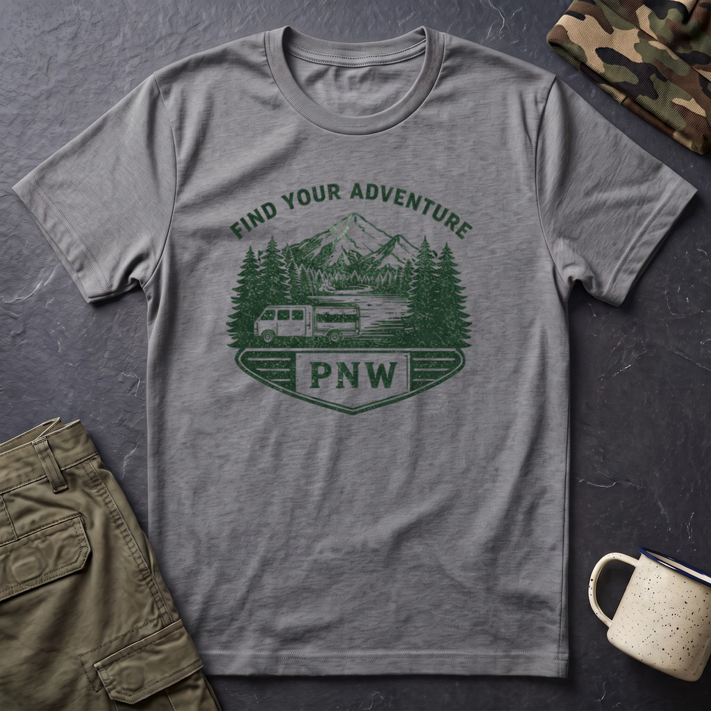 PNW Find Your Adventure T-Shirt | Pacific Northwest Camper Forest Design