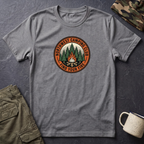 Northwest Camping Club Find Your Fire T-Shirt | Campfire Trees Outdoor Badge Shirt