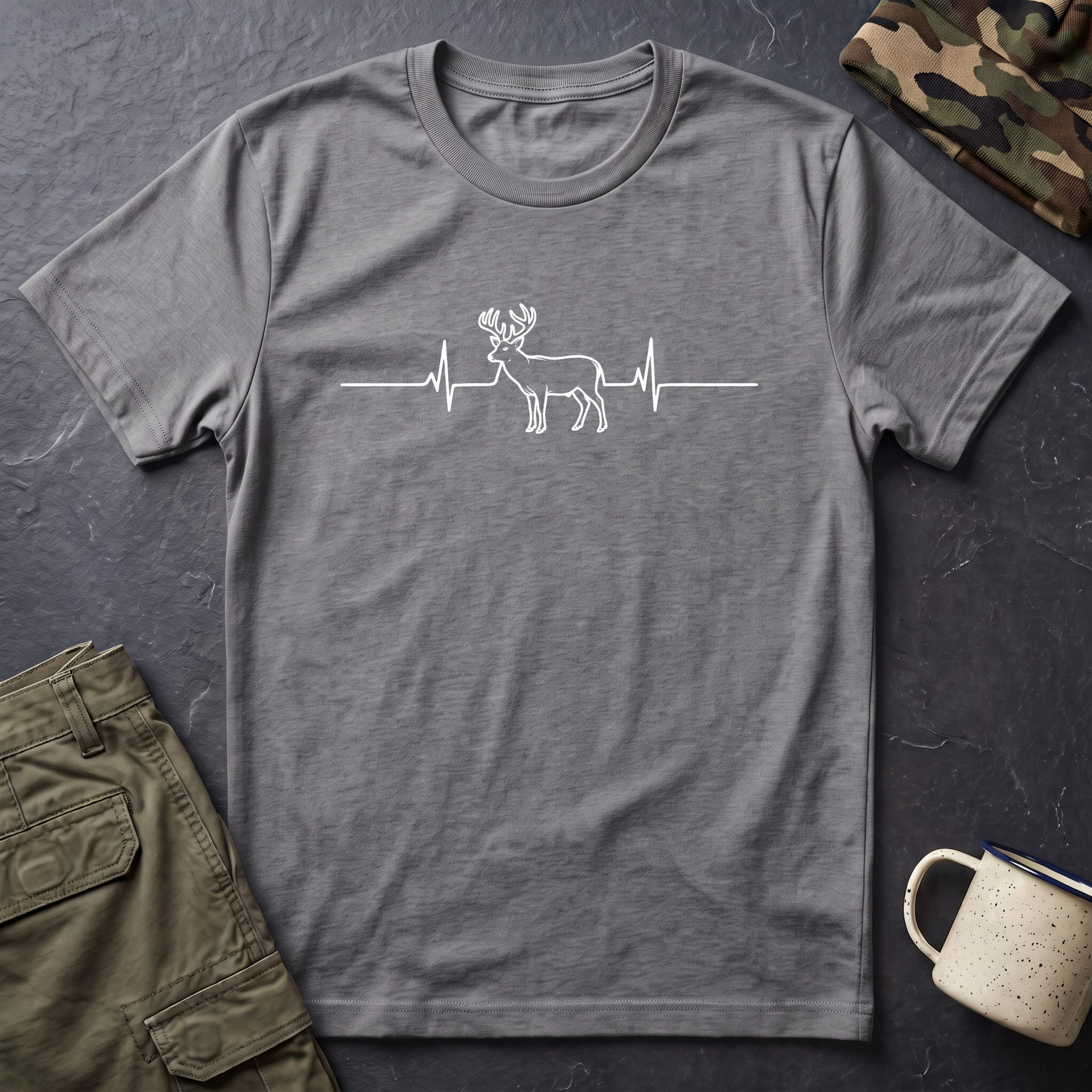 Buck Heartbeat Line T-Shirt | Deer EKG Graphic Tee