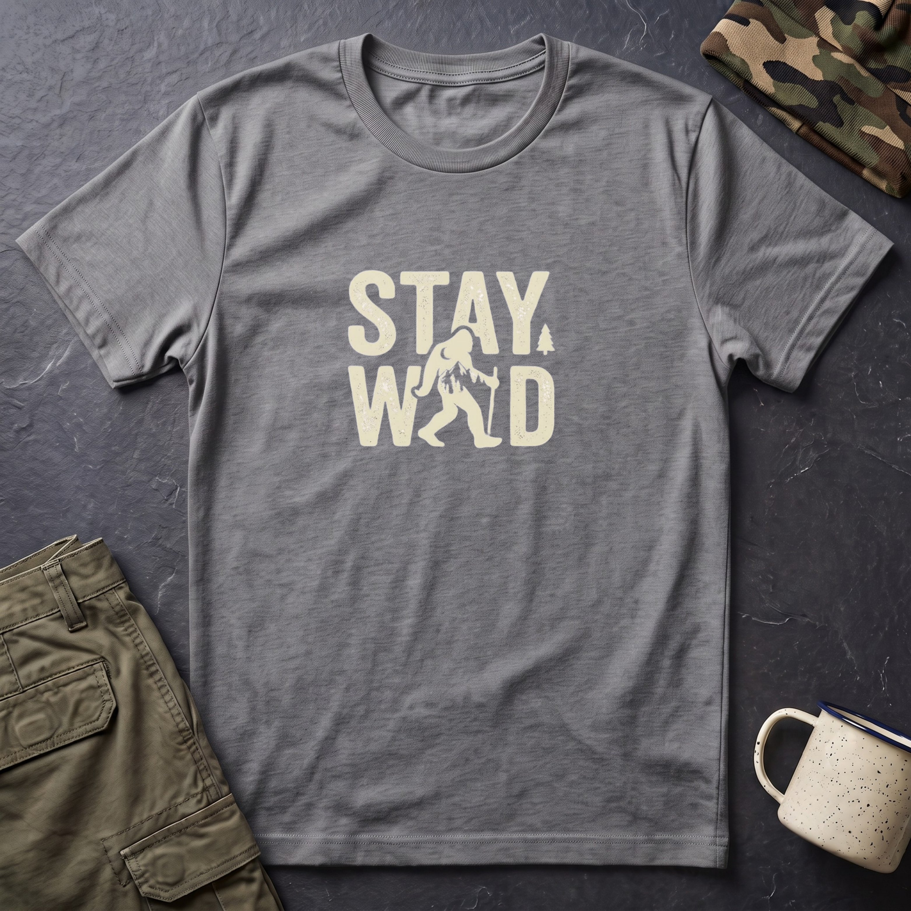 Stay Wild Bigfoot T-Shirt | Sasquatch Retro Typography Tee