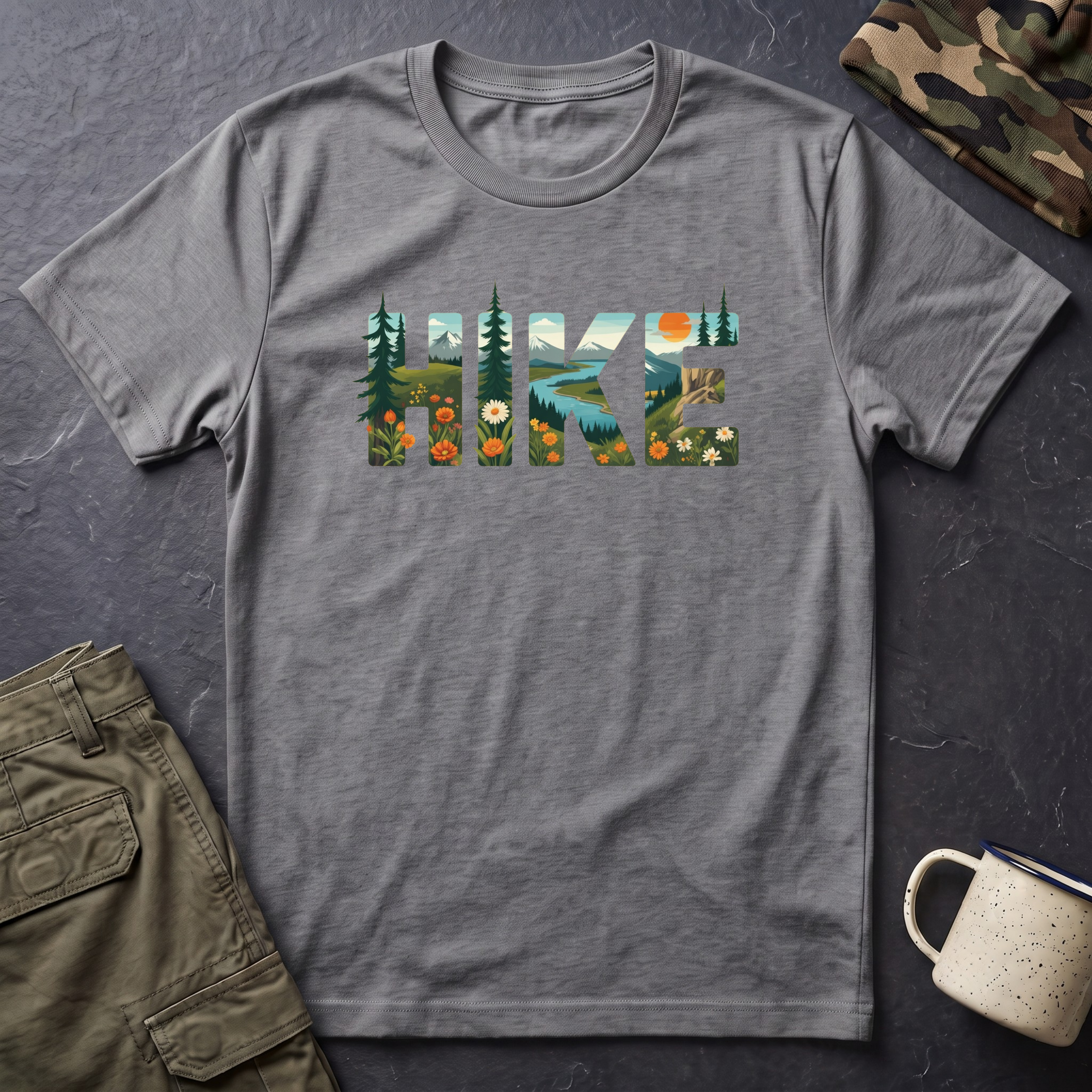 Hike nature typography T-Shirt | Outdoor hiking mountains forest design