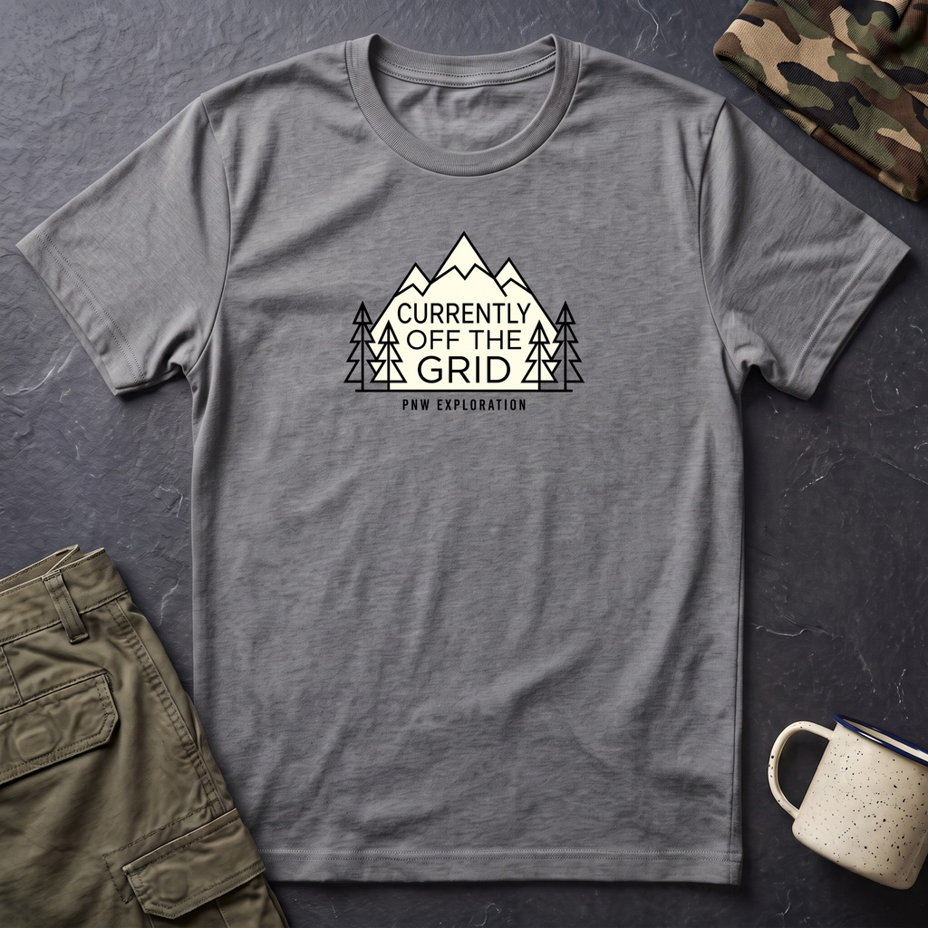 Currently Off The Grid T-Shirt — Mountain Camping Adventure Tee