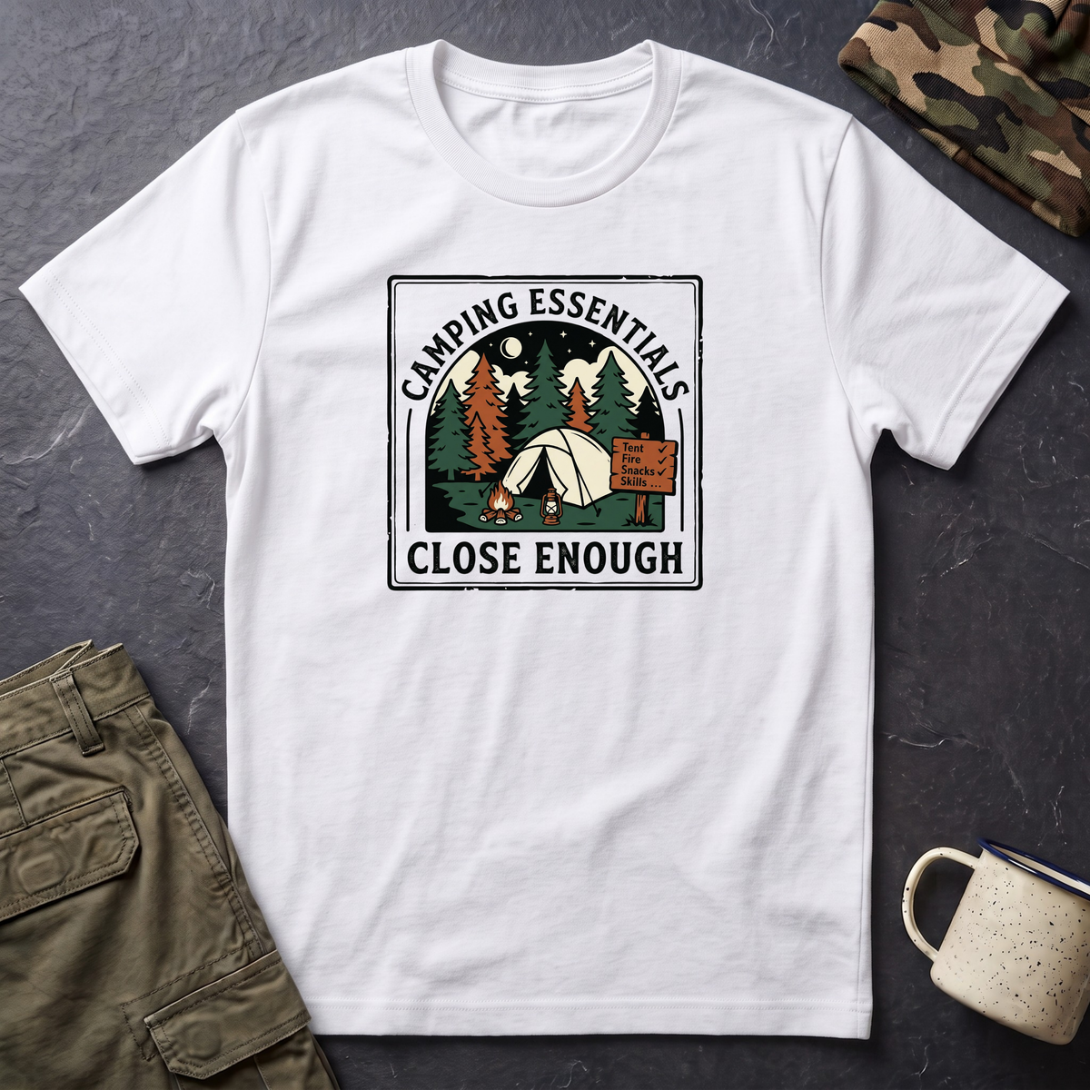 Camping Essentials Close Enough T-Shirt | Tent Forest Camping Shirt