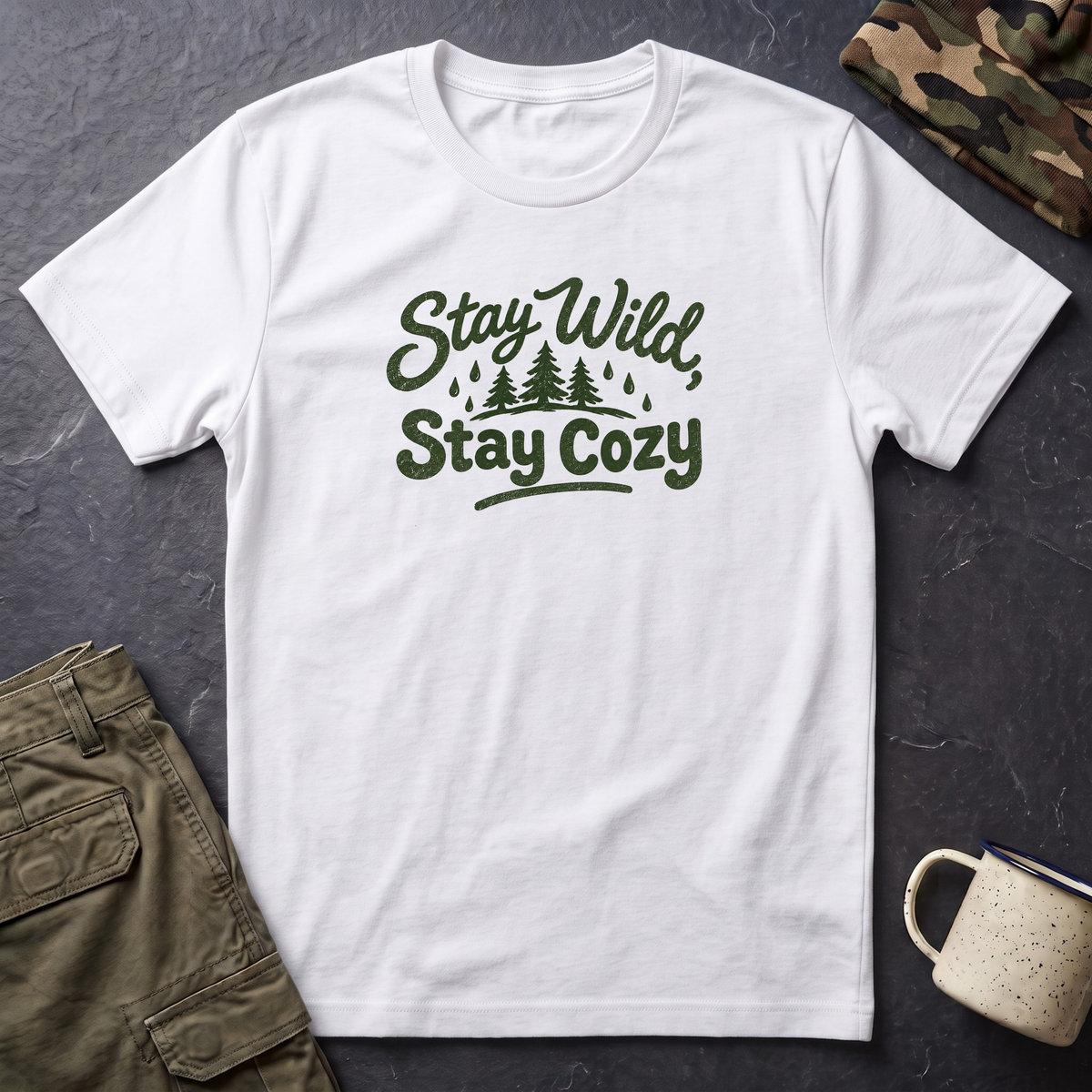 Stay Wild Stay Cozy T-Shirt — Outdoor Cabin Graphic Tee