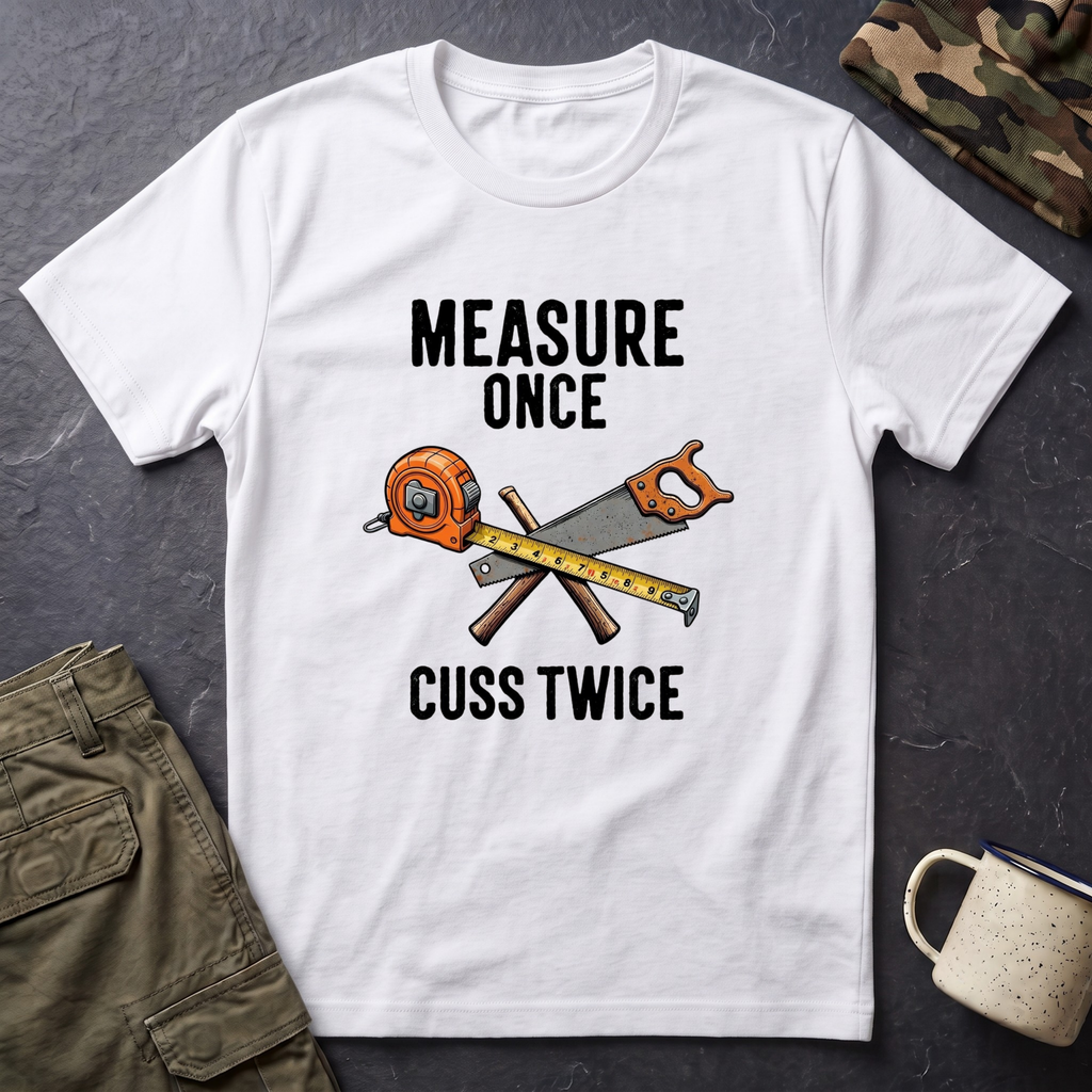 Measure Once Cuss Twice T-Shirt | Carpenter Tools Graphic Tee