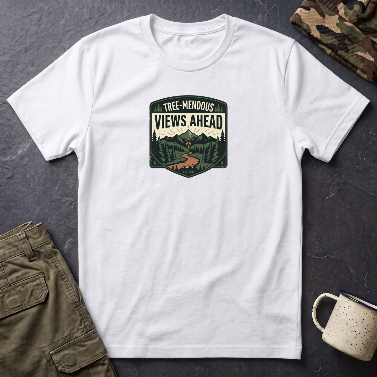 Hiking Tee — "Tree-mendous Views Ahead" Graphic T-Shirt