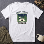 Camping Checklist Snacks T-Shirt | Camping Graphic Tee, Tent Campfire Design