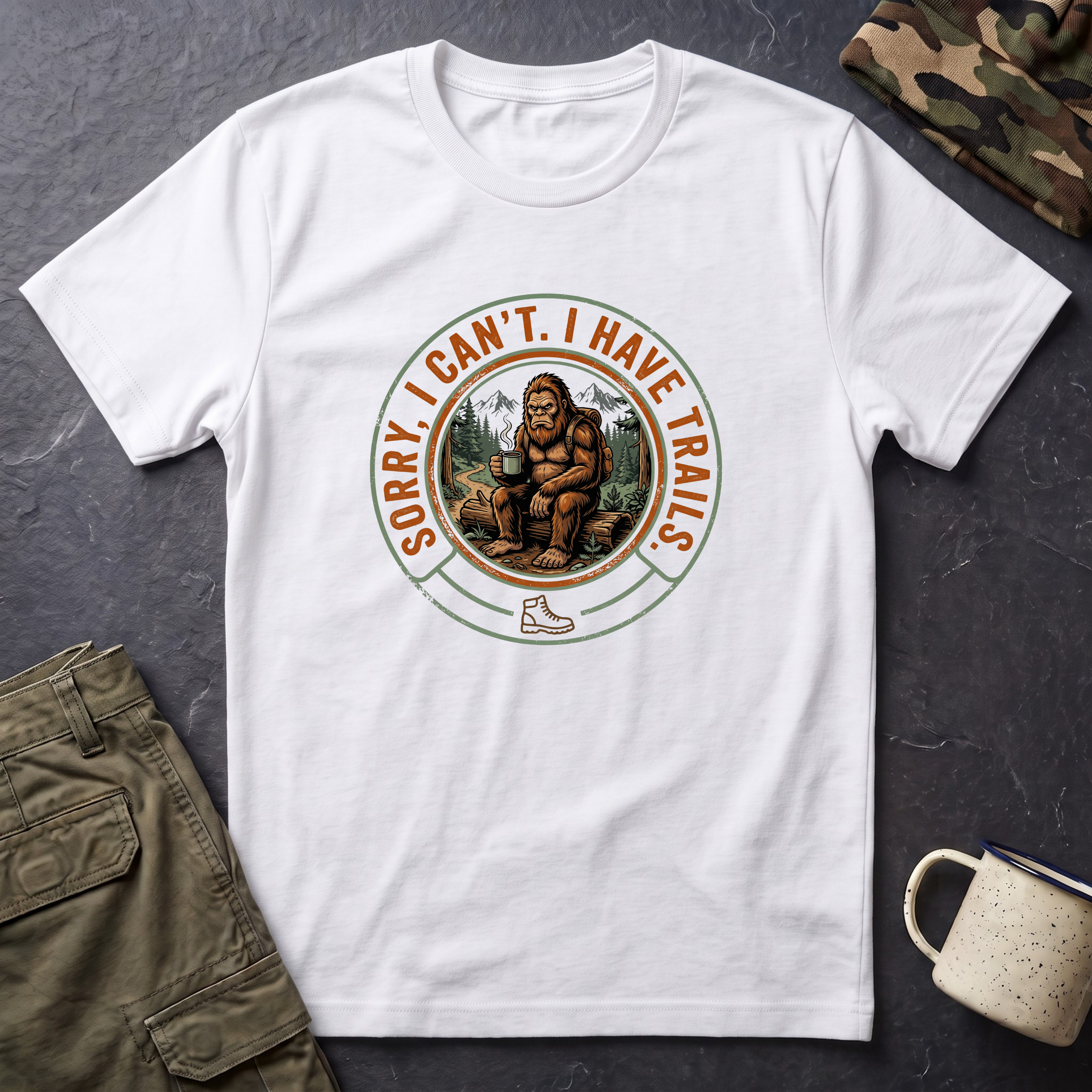 Sorry I Can't, I Have Trails T-Shirt — Vintage Sasquatch Hiking Tee