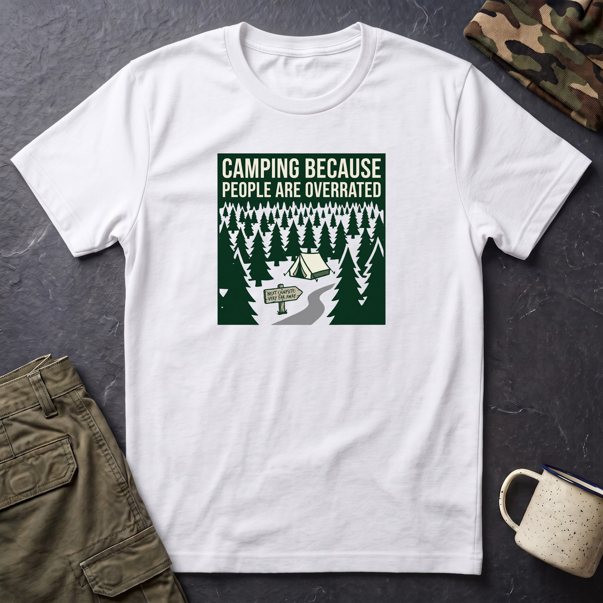 Camping Because People Are Overrated T-Shirt | Camper Graphic Tee, Forest Tent Design