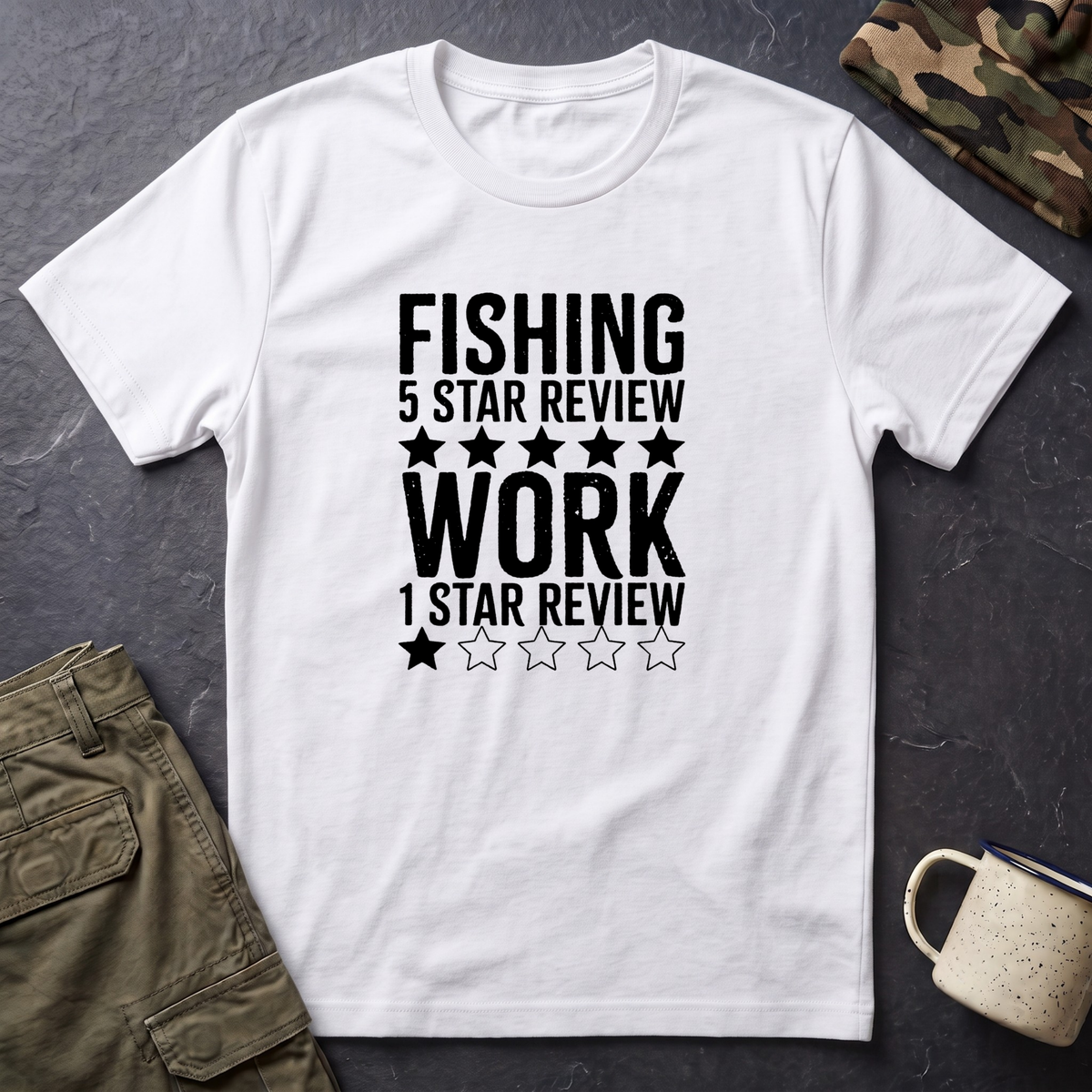 Fishing 5 Star Review Work 1 Star Review T-Shirt | Fishing Humor Shirt