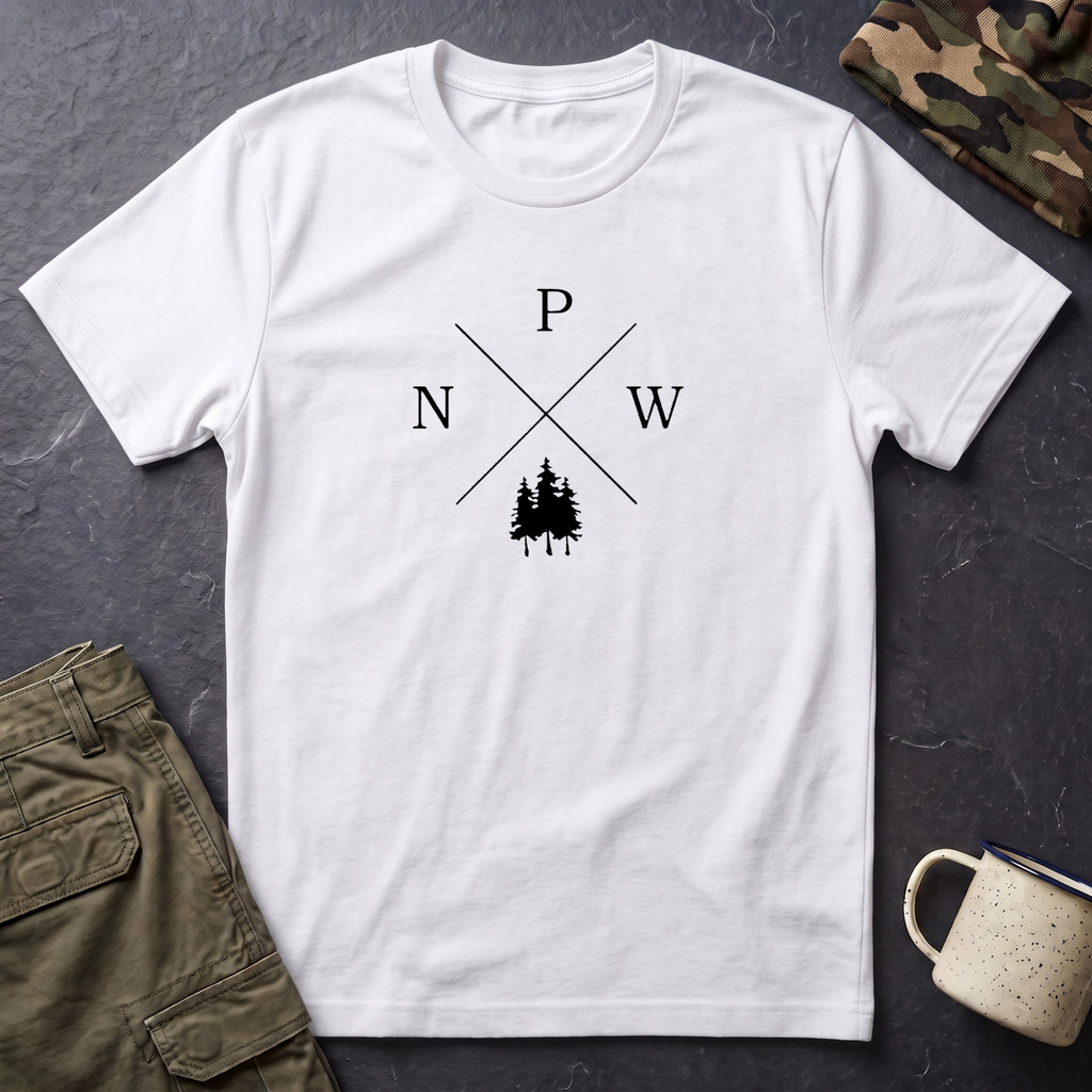 Compass Pines t-shirt | North South East West forest logo